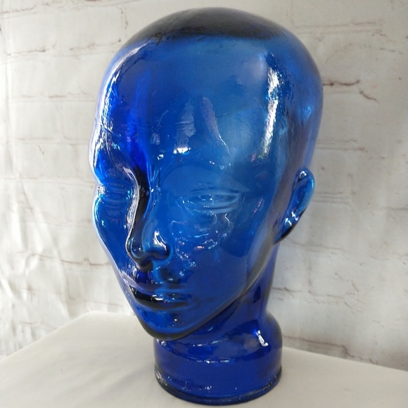 Other - Vintage Cobalt Blue Glass Head Sculpture Mannequin Hat Display 11"